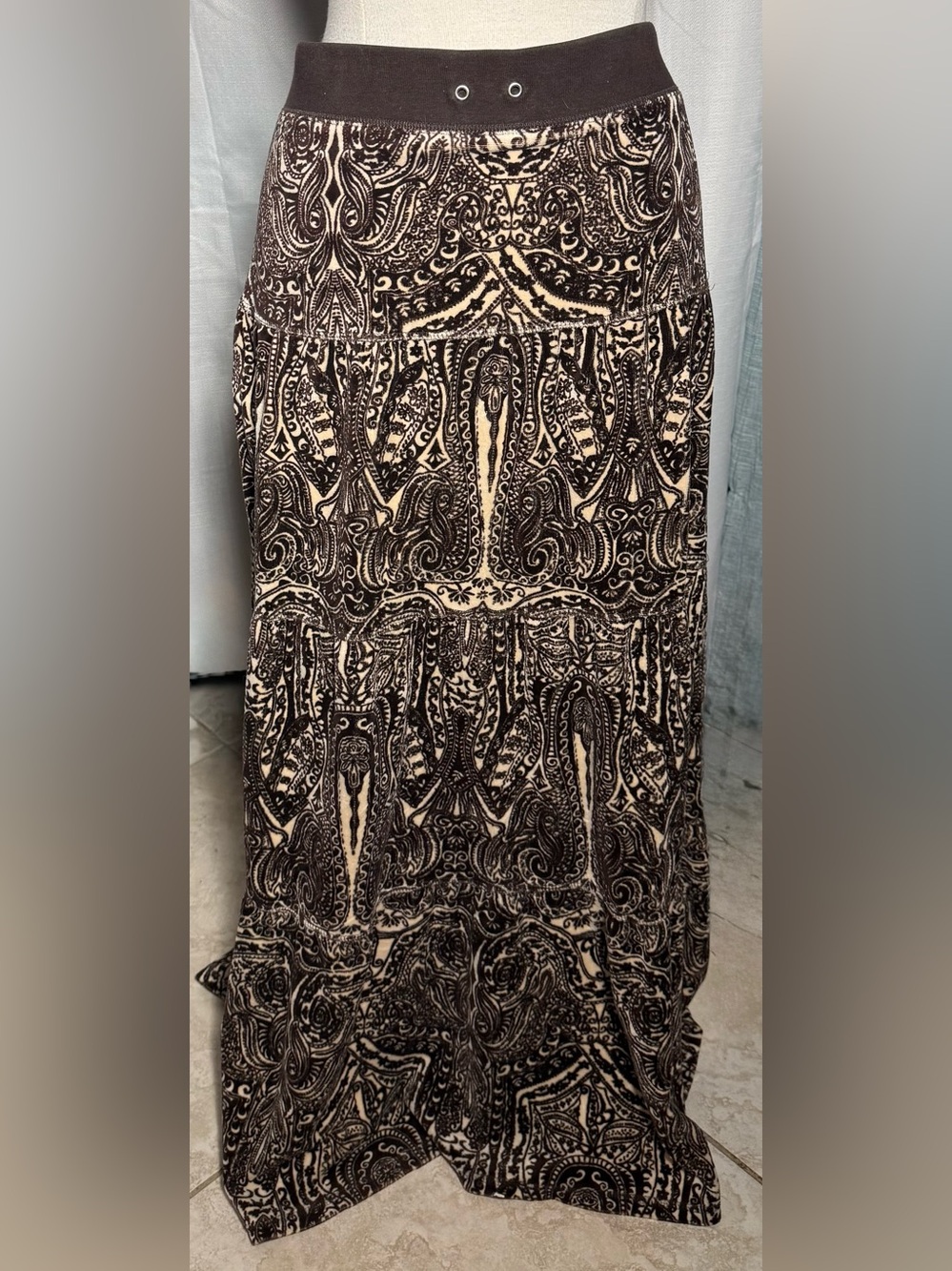 Juicy Couture Brown  and Cream Flowing Paisley Tiered Maxi Skirt (Patterned)